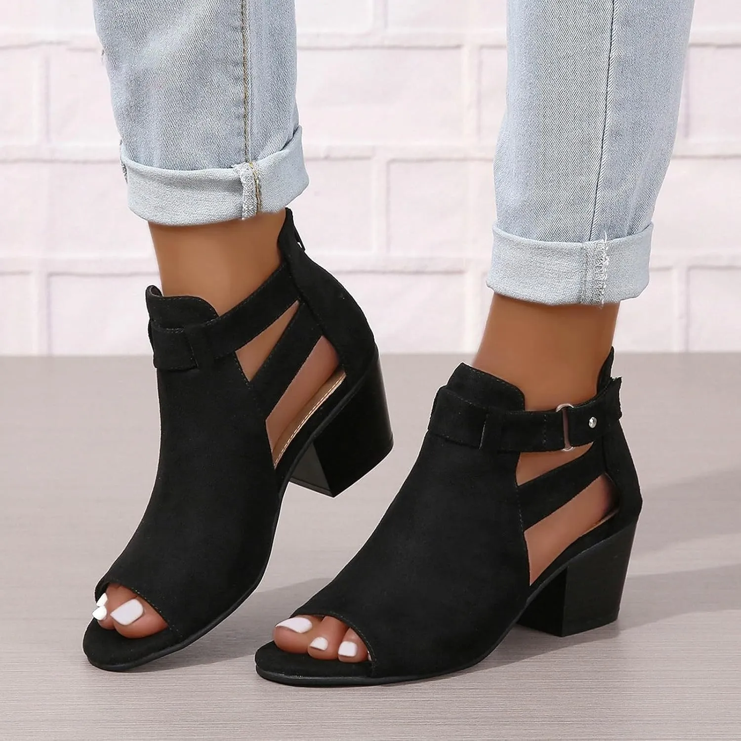 Sandal Heels Shoes for Women Sexy Women's Block Heels Boots Zip Back Ankle Tall High Heel Boots Woman Shoe Size 8 Heel