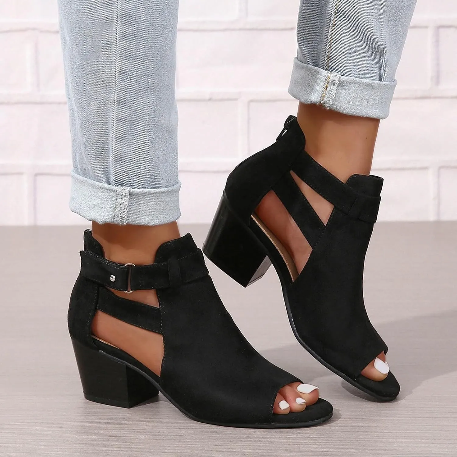 Sandal Heels Shoes for Women Sexy Women's Block Heels Boots Zip Back Ankle Tall High Heel Boots Woman Shoe Size 8 Heel