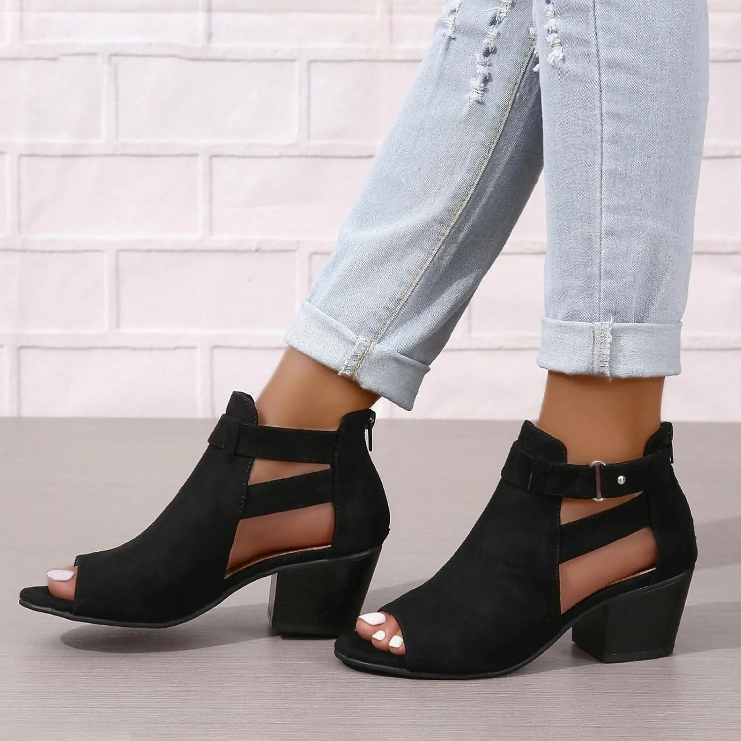 Sandal Heels Shoes for Women Sexy Women's Block Heels Boots Zip Back Ankle Tall High Heel Boots Woman Shoe Size 8 Heel