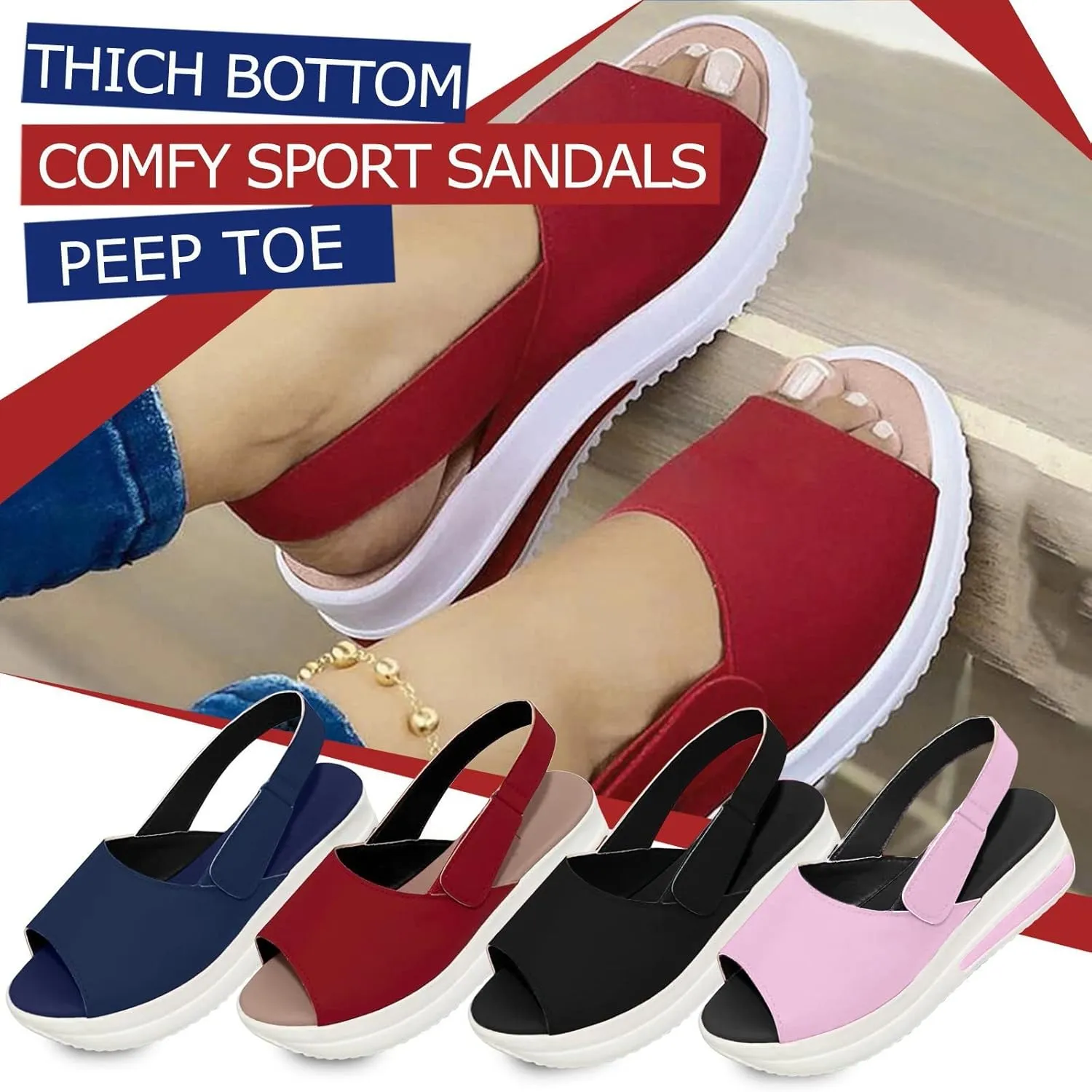 Sandals for Women Dressy Summer, Sandals for Women Causal Summer Peep Toe Platform Sandals Shoes Ladies Flip Flops