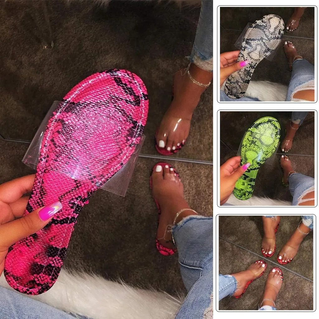 Sandals for Women Flat,Comfortable Clear Snakeskin Flip Flops Anti-Skid Lightweight Slippers for Beach/Holiday/Poolside