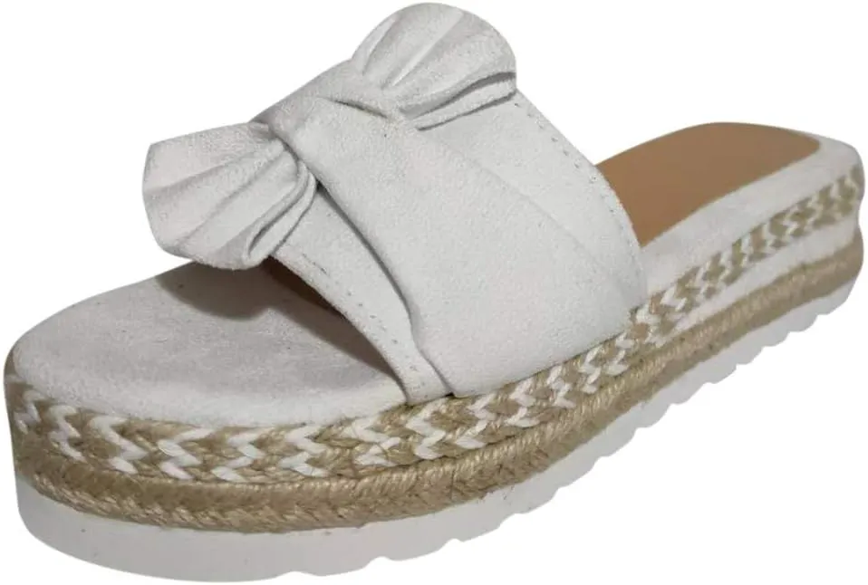 Sandals for Women Flat,Slide Sandals for Women Cork Sole Canvas Summer Cute Knot Bow Ladies Slides Sandals for Women