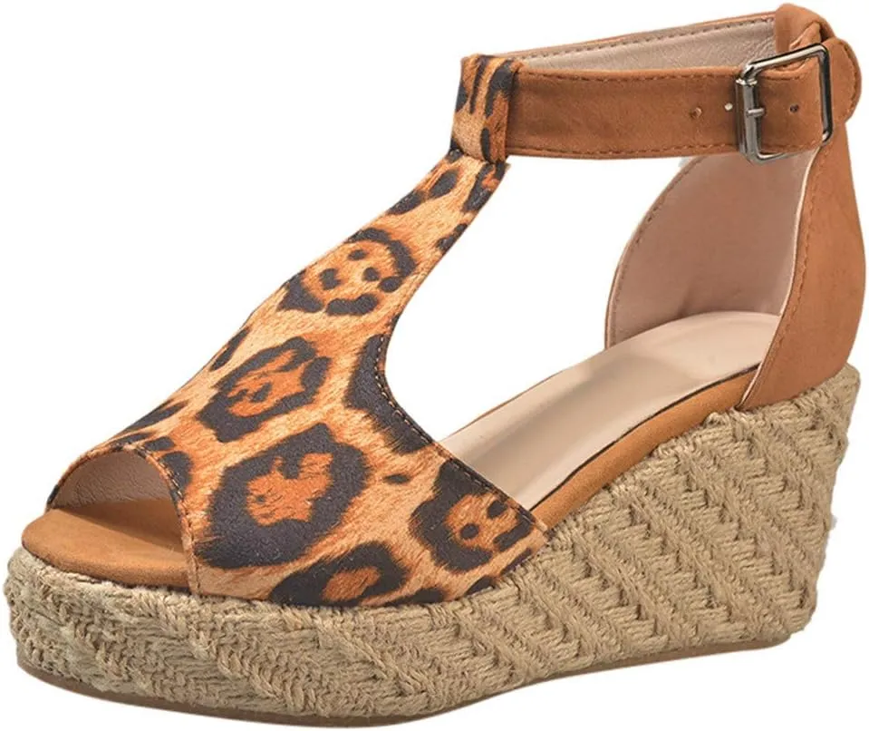 Sandals for Women Wedge,Summer Fish Mouth Espadrilles Slingback Platform Sandals High Heel Ankle Strap Beach Shoes