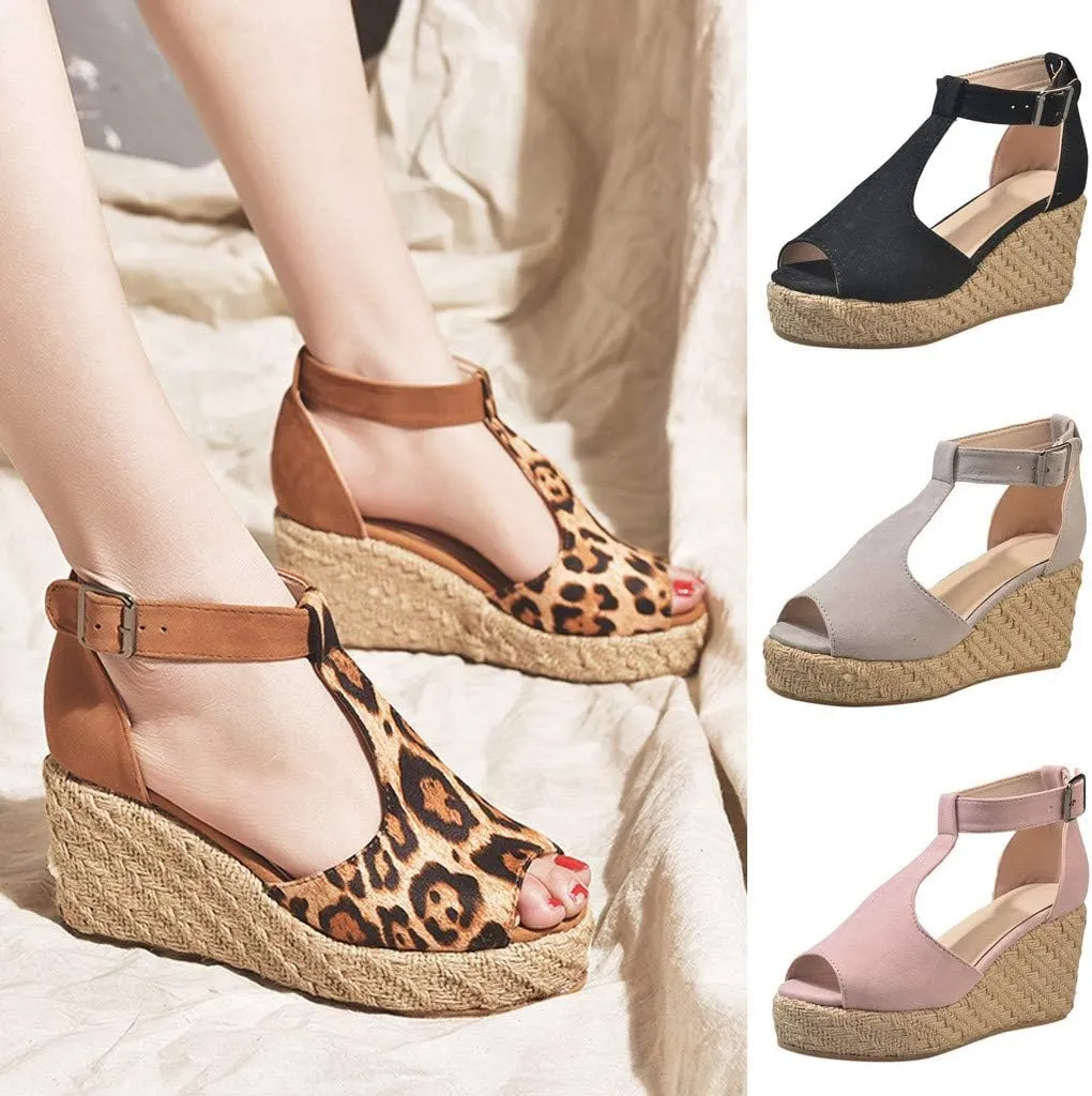 Sandals for Women Wedge,Summer Fish Mouth Espadrilles Slingback Platform Sandals High Heel Ankle Strap Beach Shoes