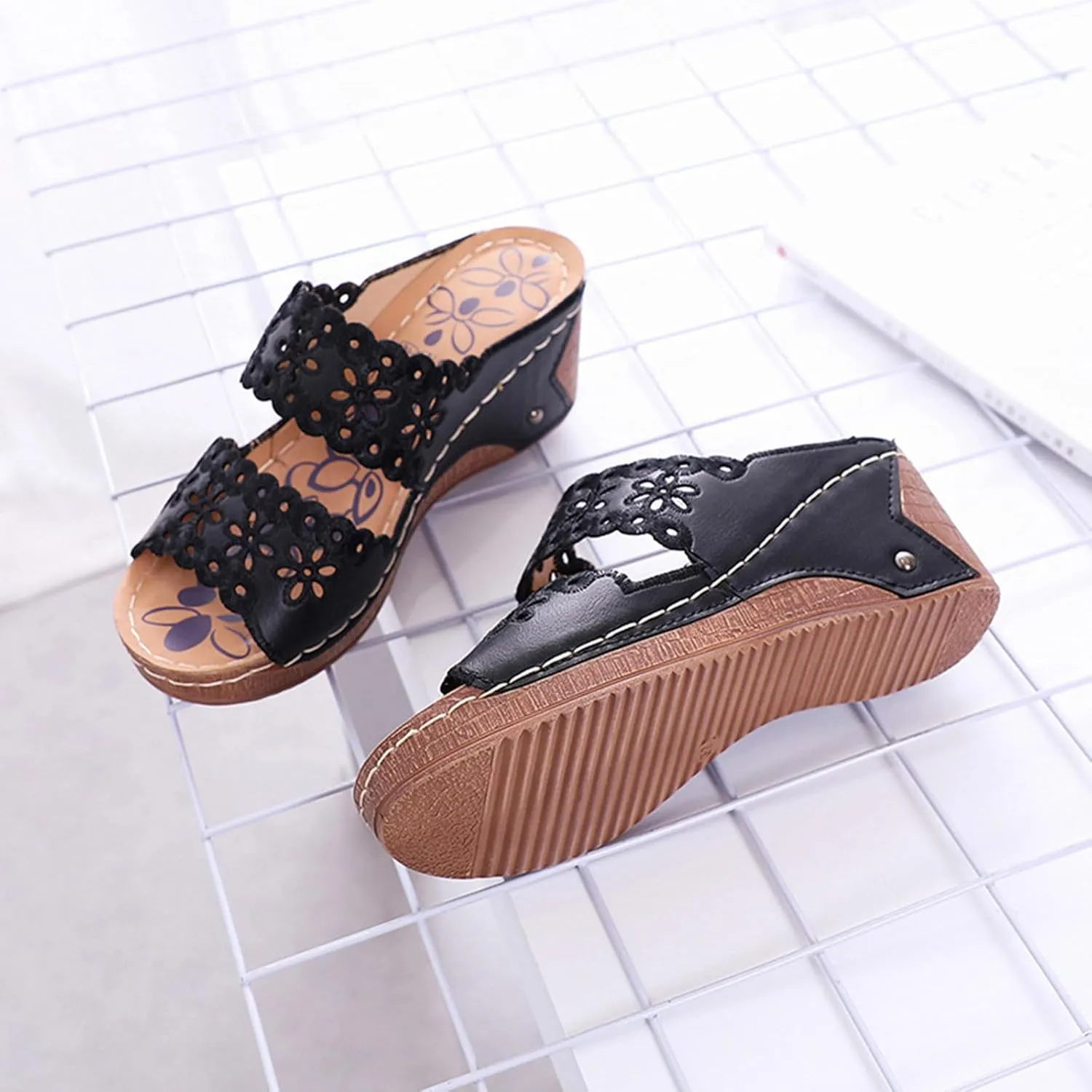 Sandals For Womens Colorful Rainbow Thong Sandals Lightweight Foam Thick Soles Wedge Heels Platform Home Flip Flops