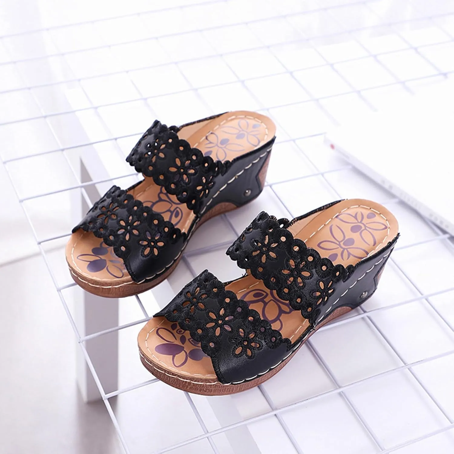 Sandals For Womens Colorful Rainbow Thong Sandals Lightweight Foam Thick Soles Wedge Heels Platform Home Flip Flops