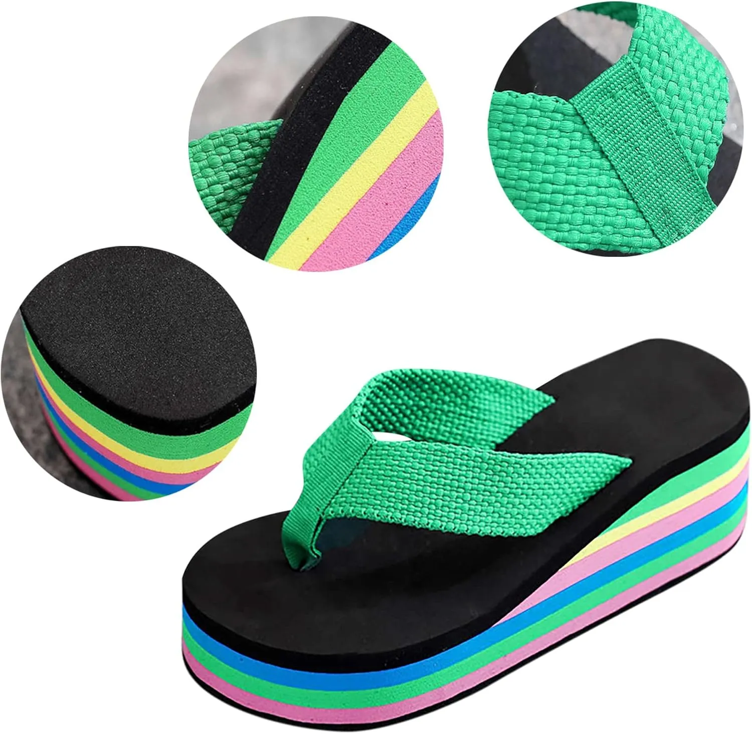 Sandals For Womens Colorful Rainbow Thong Sandals Lightweight Foam Thick Soles Wedge Heels Platform Home Flip Flops