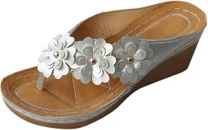 Sandals Women Wedge Shoes Summer Dressy Flip Flops Comfortable Orthopedic Platform Non Slip Sandals Fashion Flower Decor Walking Shoes for Summer And Daily Wear