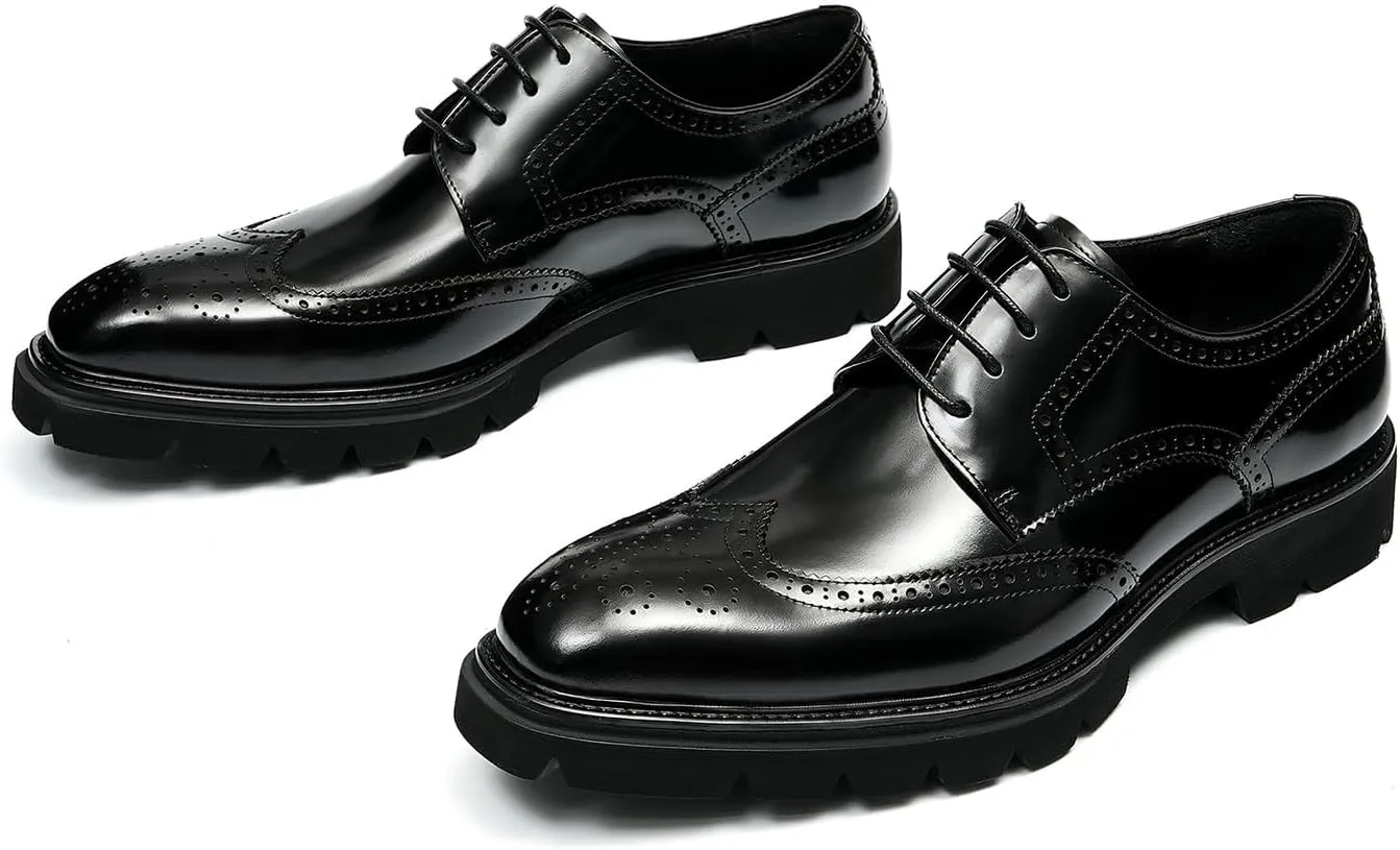 Santimon Mens Oxfords Fomarl Dress Genuine Leather Wingtips Brogue Oxfords Fahion Business Casual Tuxedo Wedding Comfortable Prom Shoes for Men