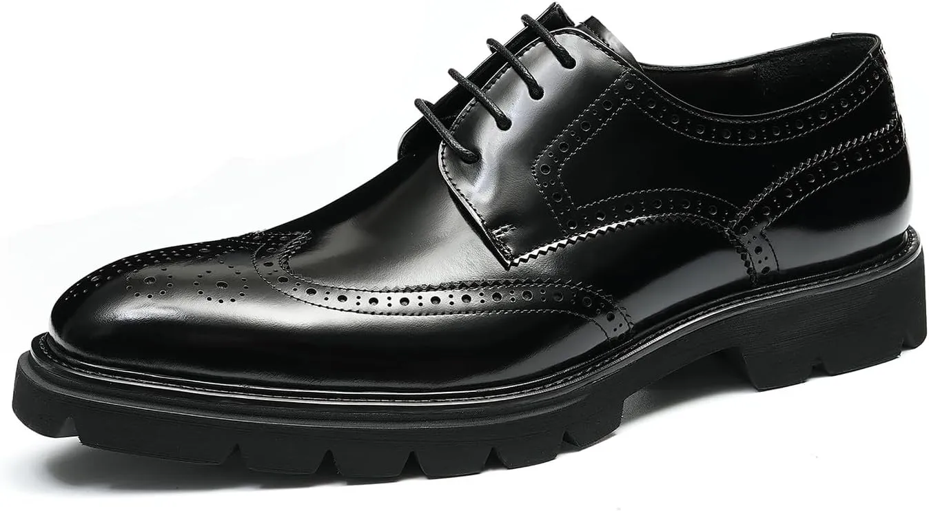 Santimon Mens Oxfords Fomarl Dress Genuine Leather Wingtips Brogue Oxfords Fahion Business Casual Tuxedo Wedding Comfortable Prom Shoes for Men