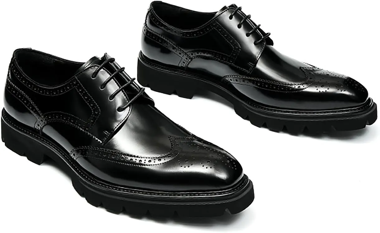 Santimon Mens Oxfords Fomarl Dress Genuine Leather Wingtips Brogue Oxfords Fahion Business Casual Tuxedo Wedding Comfortable Prom Shoes for Men