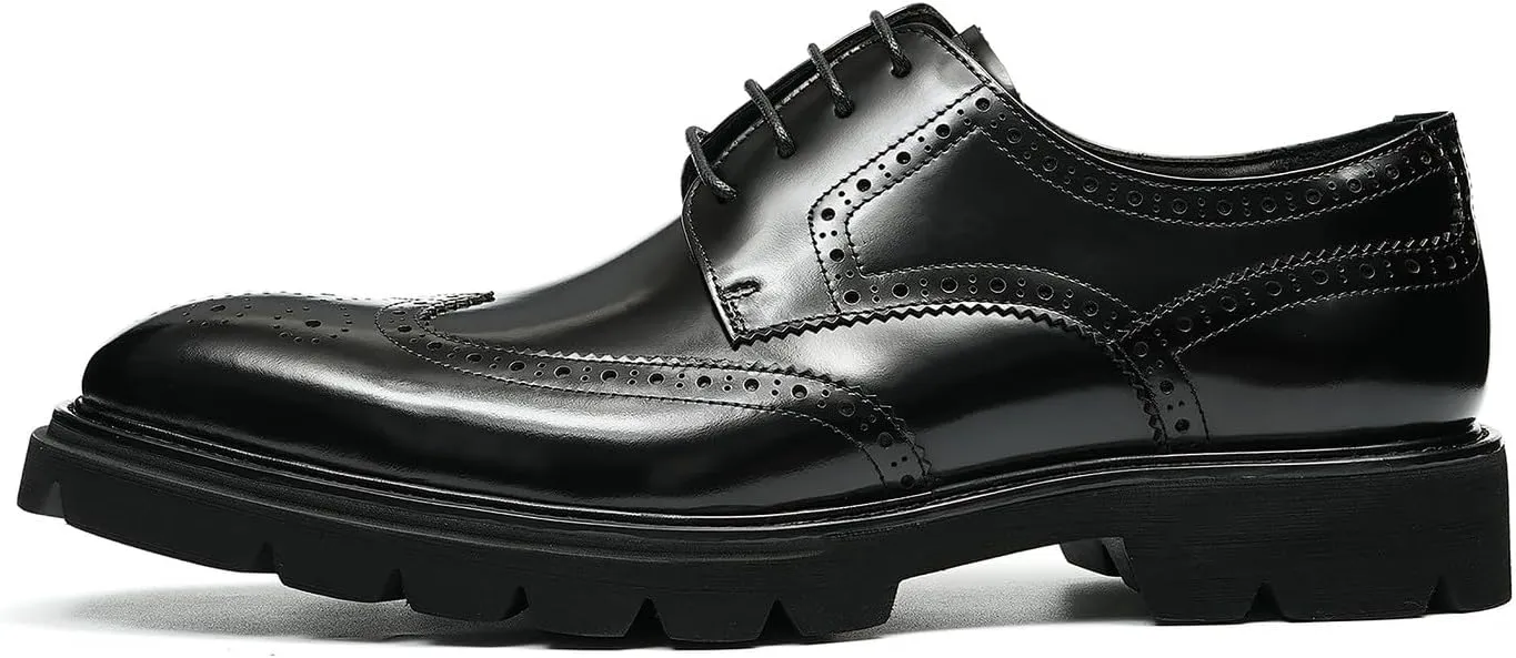 Santimon Mens Oxfords Fomarl Dress Genuine Leather Wingtips Brogue Oxfords Fahion Business Casual Tuxedo Wedding Comfortable Prom Shoes for Men