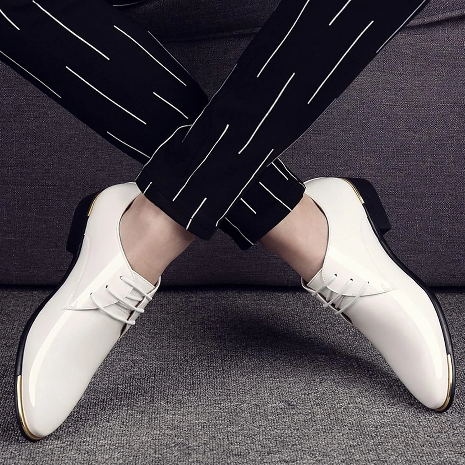 Single Season Shoes Dress Oxford for Men Lace Up Derby Shoes Round Toe Faux Leather Rubber Sole Block Heel Slip Resistant Anti-Slip Wedding Very Popular Among Young People