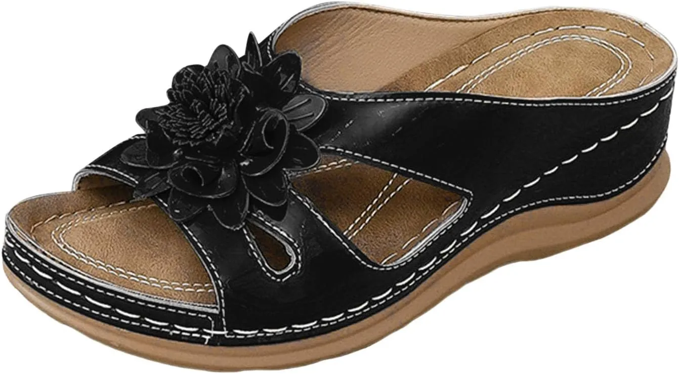 Slippers for Women Summer Orthopedic Platform Sandals Arch Support Sandals Wide Width Leather Wedge Slippers