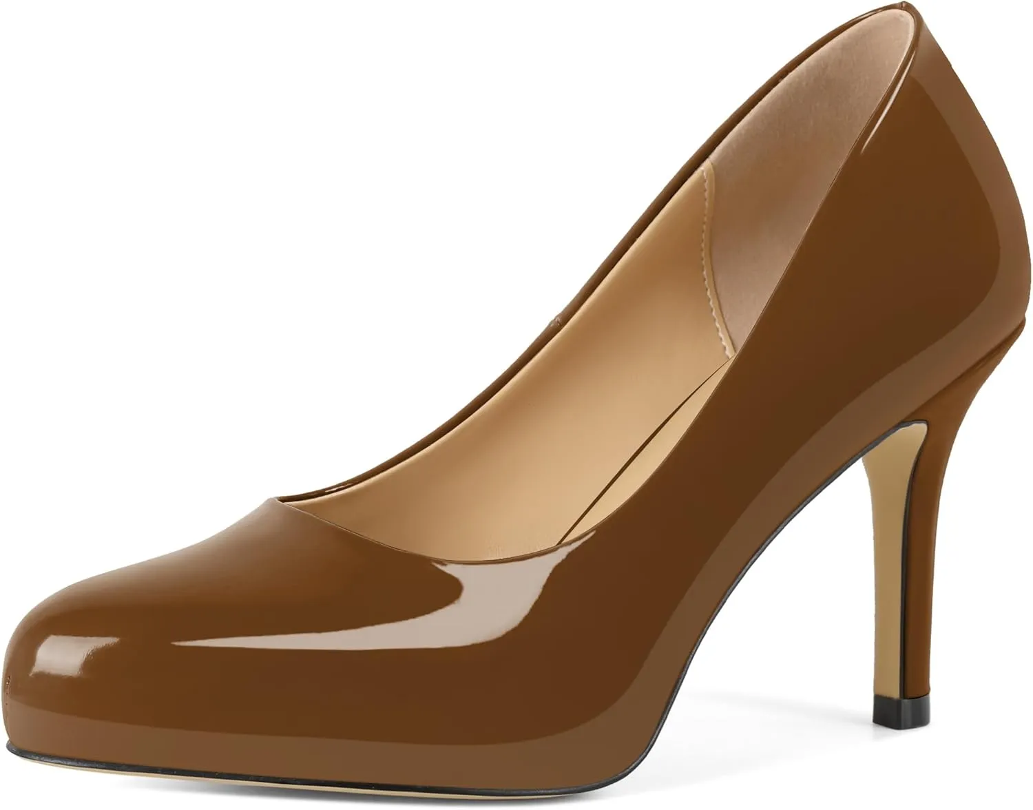 Soireelady Womens Platform Pumps Heels High Heel Stiettos Closed Round Toe Slip On Fashion Daily Work Dress Shoes 3.5 Inches