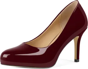 Soireelady Womens Platform Pumps Heels High Heel Stiettos Closed Round Toe Slip On Fashion Daily Work Dress Shoes 3.5 Inches