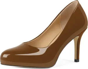 Soireelady Womens Platform Pumps Heels High Heel Stiettos Closed Round Toe Slip On Fashion Daily Work Dress Shoes 3.5 Inches