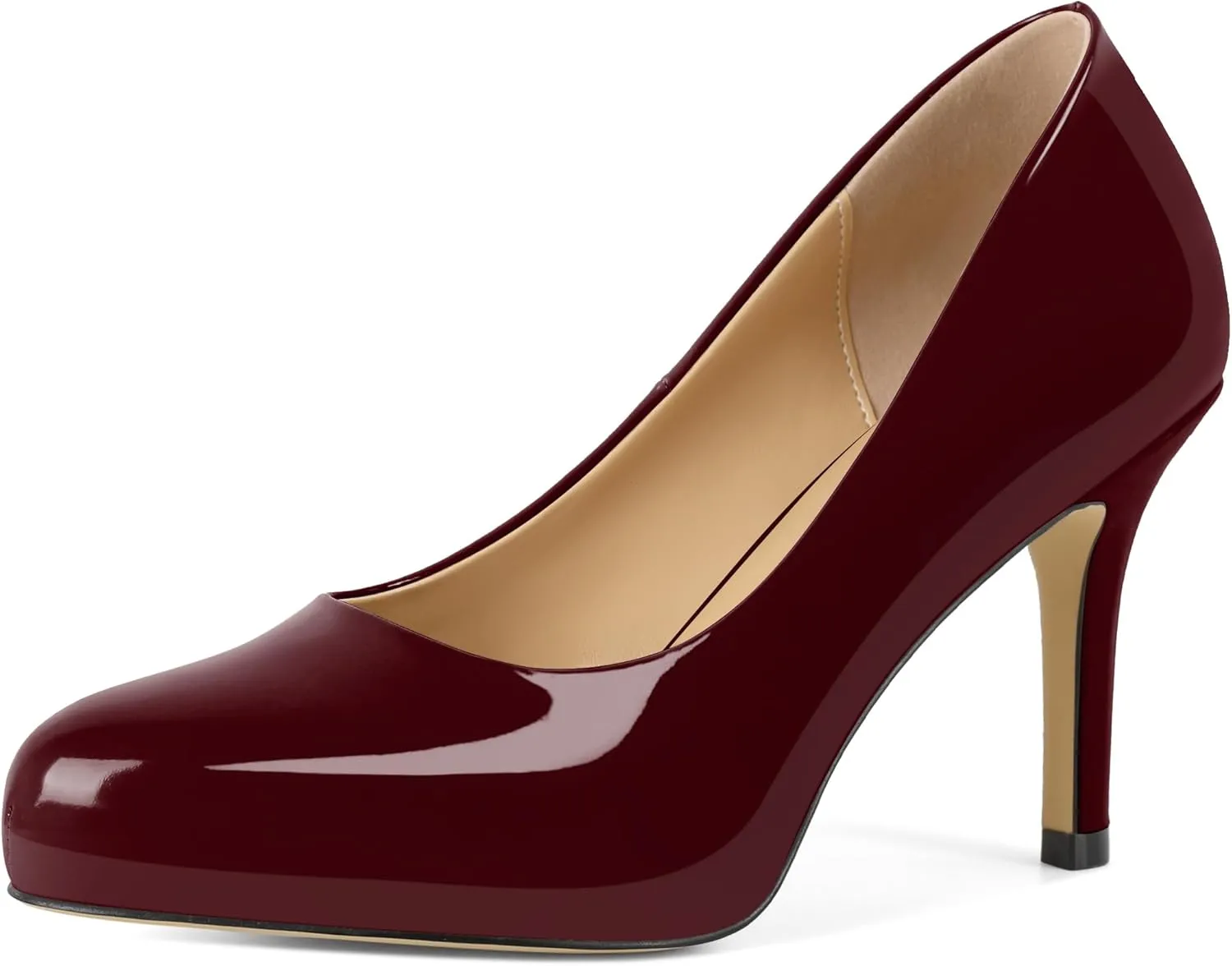 Soireelady Womens Platform Pumps Heels High Heel Stiettos Closed Round Toe Slip On Fashion Daily Work Dress Shoes 3.5 Inches