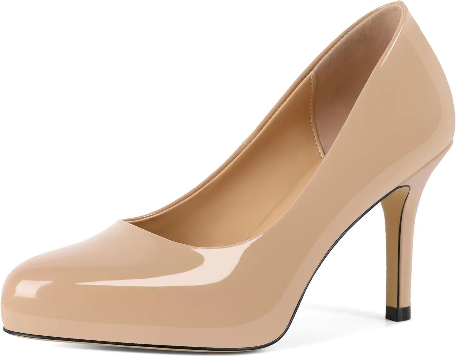 Soireelady Womens Platform Pumps Heels High Heel Stiettos Closed Round Toe Slip On Fashion Daily Work Dress Shoes 3.5 Inches