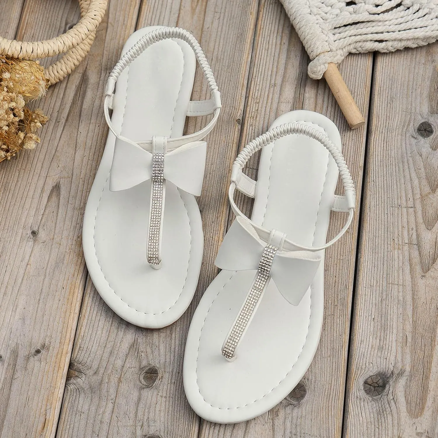 Sparkly Sandals for Women Dressy,Womens Strappy Sandals Comfortable Walking Flip Flops Comfort Walking Slip on Casual Summer Beach Shoes Ankle Elastic eweled Bohemian Flat ladiator Sandals