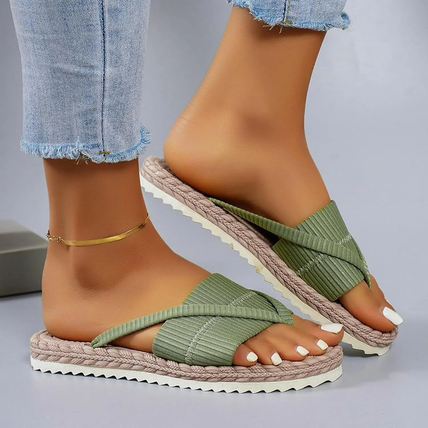 SuanlaTDS Womens Flat Sandals Flip Flops Comfortable 2025 Thong Split Toe Summer Dress Beach Open-toe Slip On Slides Slippers Dressy Walking Bohemian Outdoor Party Low Heels Flats Sandals