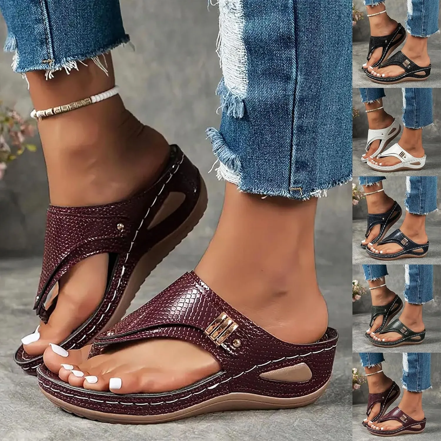 Summer Sandals For Women 2025,Women's Orthopedic Cushion Flip Flops Slide Wedge Sandal Womens Arch Support Slides Comfortable Casual Straps Slip-On Plantar Fasciitis Bunion Dressy Beach Walking Shoes