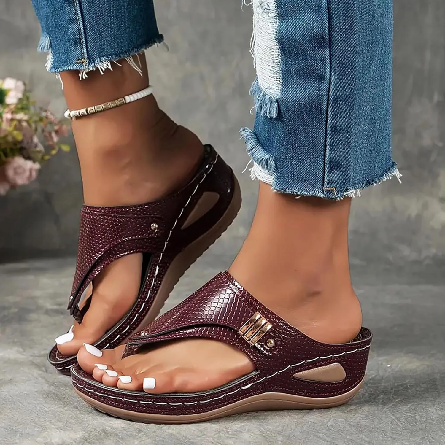 Summer Sandals For Women 2025,Women's Orthopedic Cushion Flip Flops Slide Wedge Sandal Womens Arch Support Slides Comfortable Casual Straps Slip-On Plantar Fasciitis Bunion Dressy Beach Walking Shoes