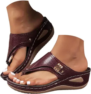 Summer Sandals For Women 2025,Women's Orthopedic Cushion Flip Flops Slide Wedge Sandal Womens Arch Support Slides Comfortable Casual Straps Slip-On Plantar Fasciitis Bunion Dressy Beach Walking Shoes