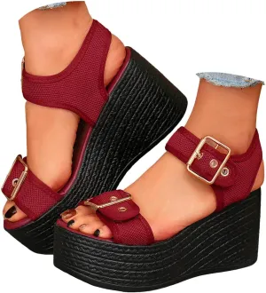 Summer Sandals For Women 2025,Women's Wedge Straps Platform Knit Comfort Slingback Dress Open Toe Slip-on Elastic Ankle Strap Casual Dressy Walking Comfy Shoes for Daily Wear