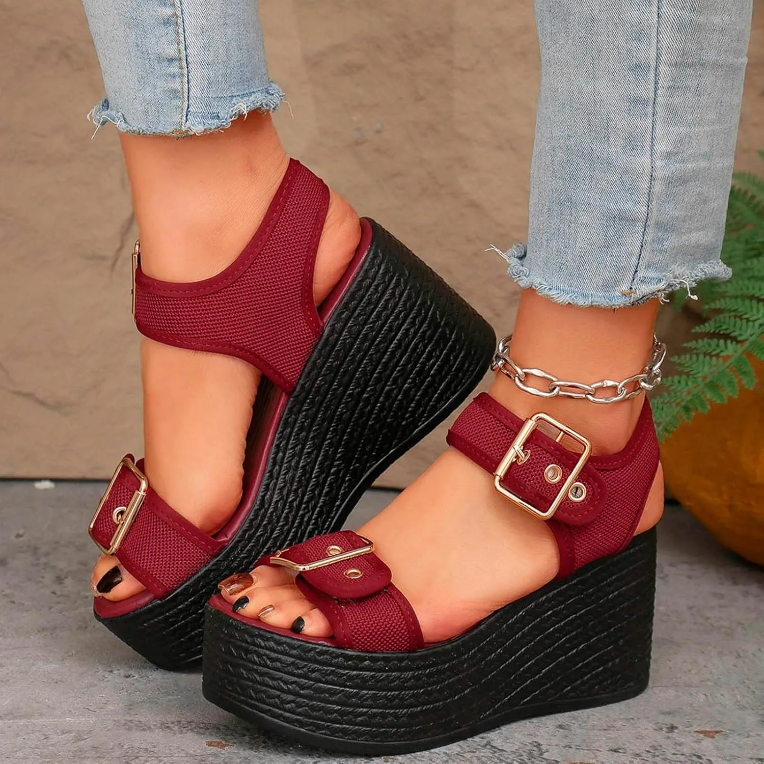 Summer Sandals For Women 2025,Women's Wedge Straps Platform Knit Comfort Slingback Dress Open Toe Slip-on Elastic Ankle Strap Casual Dressy Walking Comfy Shoes for Daily Wear