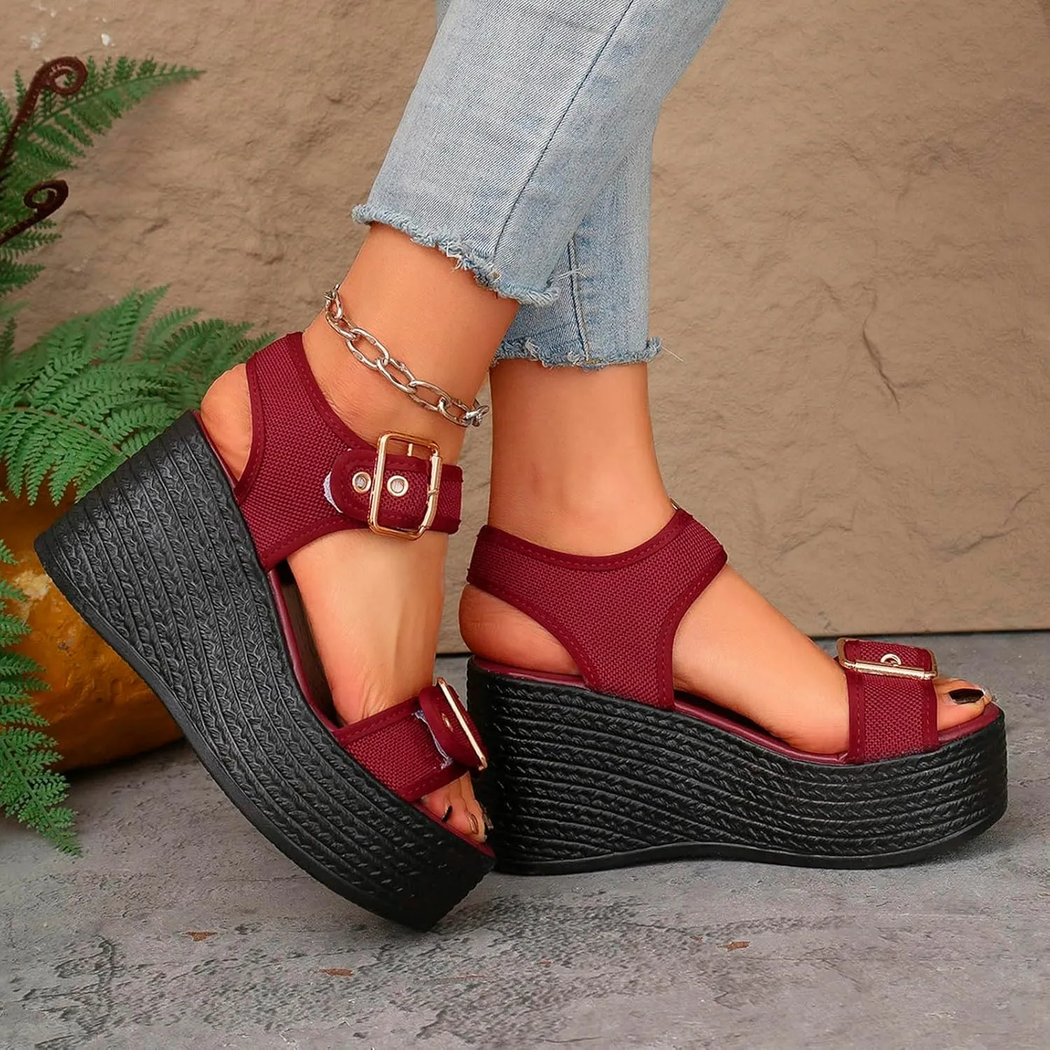 Summer Sandals For Women 2025,Women's Wedge Straps Platform Knit Comfort Slingback Dress Open Toe Slip-on Elastic Ankle Strap Casual Dressy Walking Comfy Shoes for Daily Wear