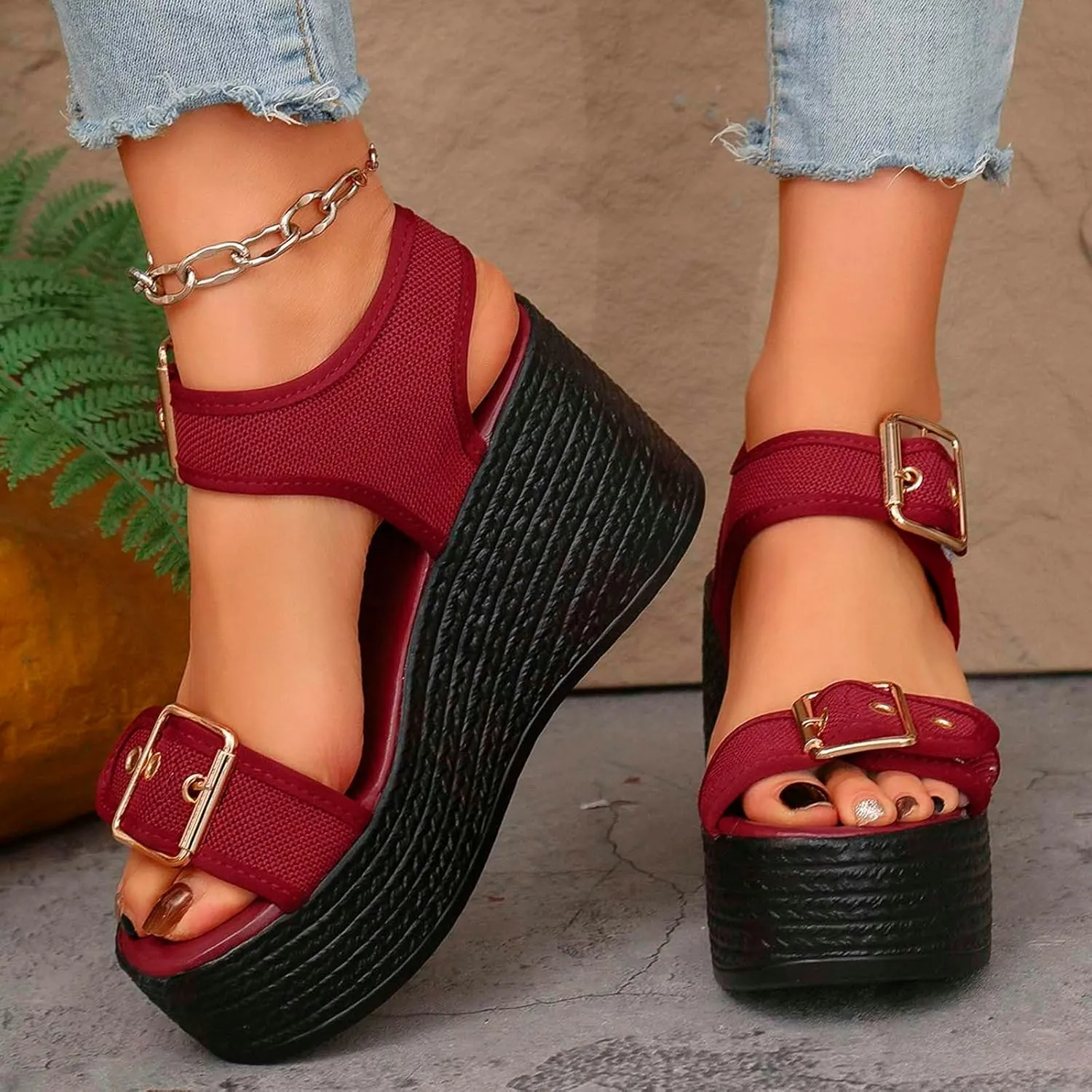 Summer Sandals For Women 2025,Women's Wedge Straps Platform Knit Comfort Slingback Dress Open Toe Slip-on Elastic Ankle Strap Casual Dressy Walking Comfy Shoes for Daily Wear