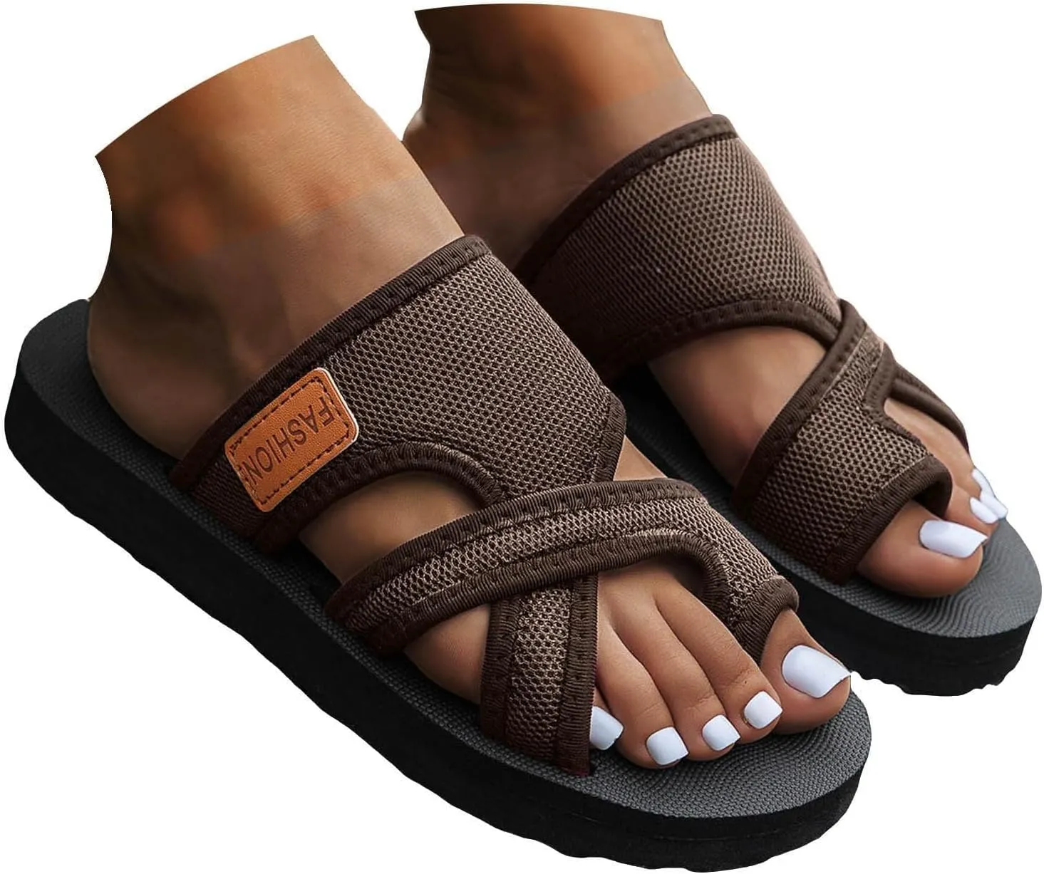 Summer Sandals Women Split Toe Stylish Hollow Out Mesh Slide Non-Slip Sandals Comfortable Breathable Flip Flops Comfort Open Toe Slip On Flats Outdoor Walking Lightweight Flip Flop