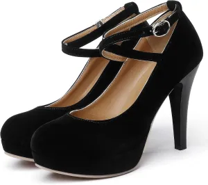 Susanny Black Heels for Women Strappy Closed Toe Platform High Heels Pumps Sexy Vintage Comfortable Stiletto Heels