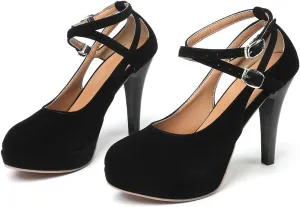 Susanny Black Heels for Women Strappy Closed Toe Platform High Heels Pumps Sexy Vintage Comfortable Stiletto Heels
