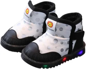 Toddler Girls Boys Light Up Shoes LED Cotton Warm Breathable Lightweight Walking Sneakers Winter Warm Ankle Boots