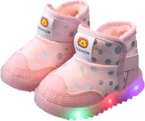 Toddler Girls Boys Light Up Shoes LED Cotton Warm Breathable Lightweight Walking Sneakers Winter Warm Ankle Boots