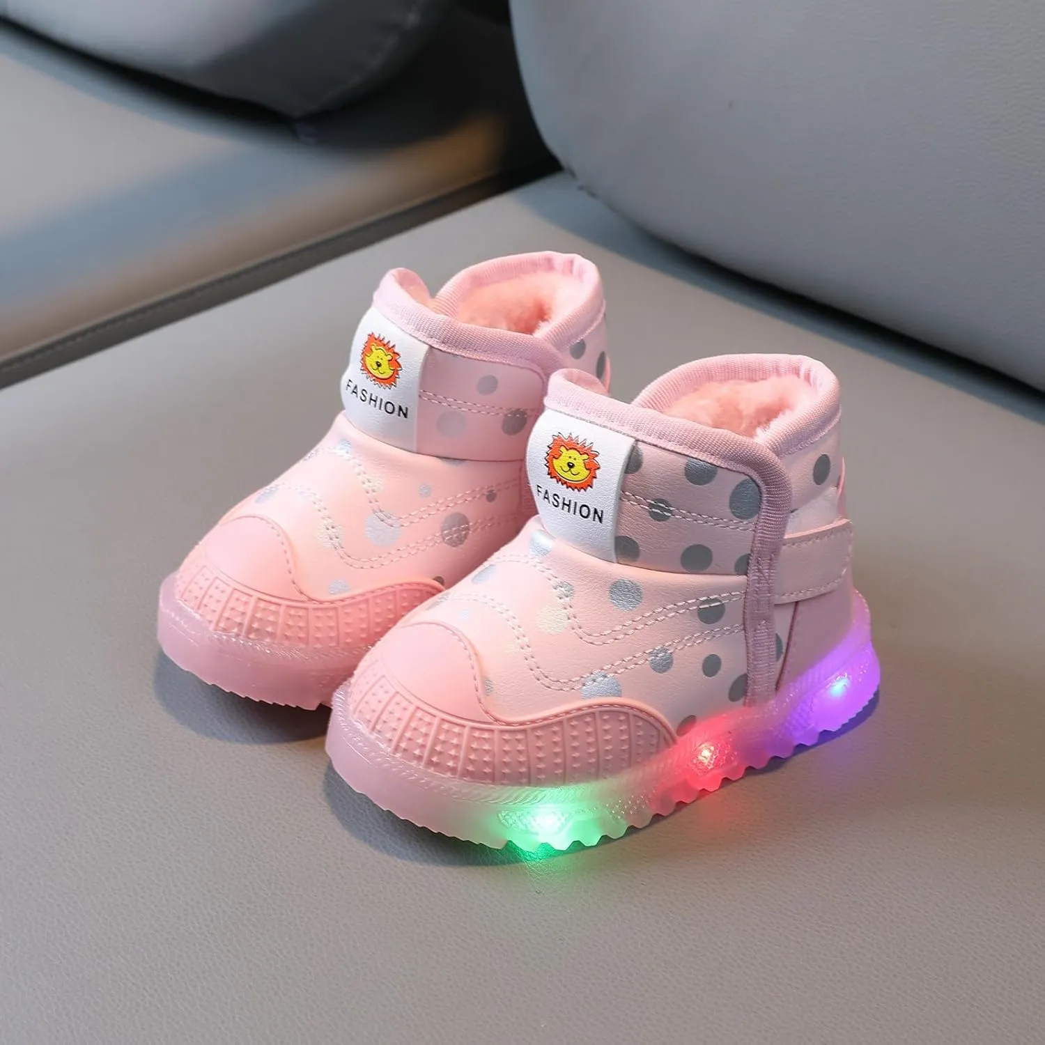 Toddler Girls Boys Light Up Shoes LED Cotton Warm Breathable Lightweight Walking Sneakers Winter Warm Ankle Boots