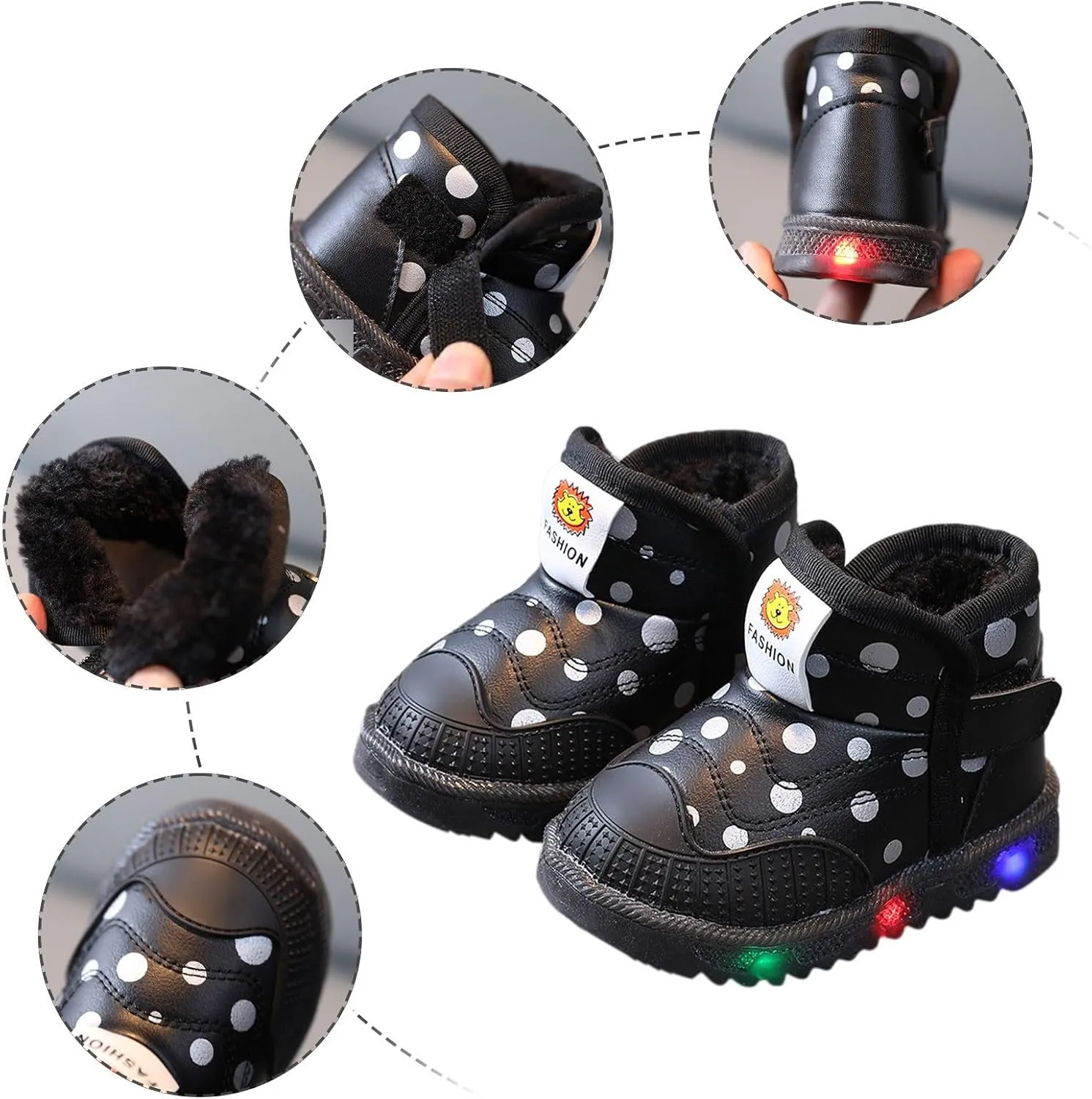 Toddler Girls Boys Light Up Shoes LED Cotton Warm Breathable Lightweight Walking Sneakers Winter Warm Ankle Boots