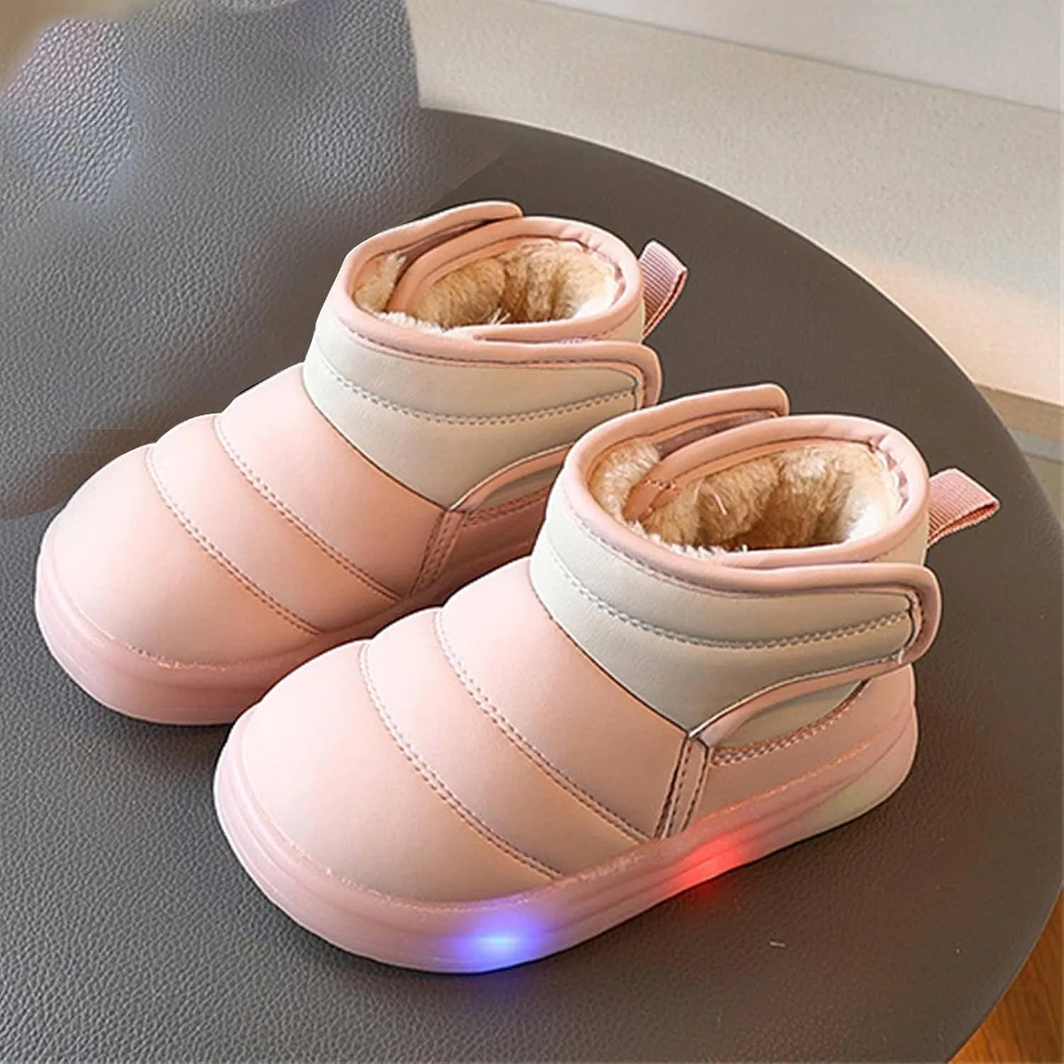 Toddler Glitter Light Up Snow Booties Baby Boys Girls Infant Soft Warm Shoes Thick Cotton Comfy Loafers Velvet Shoes