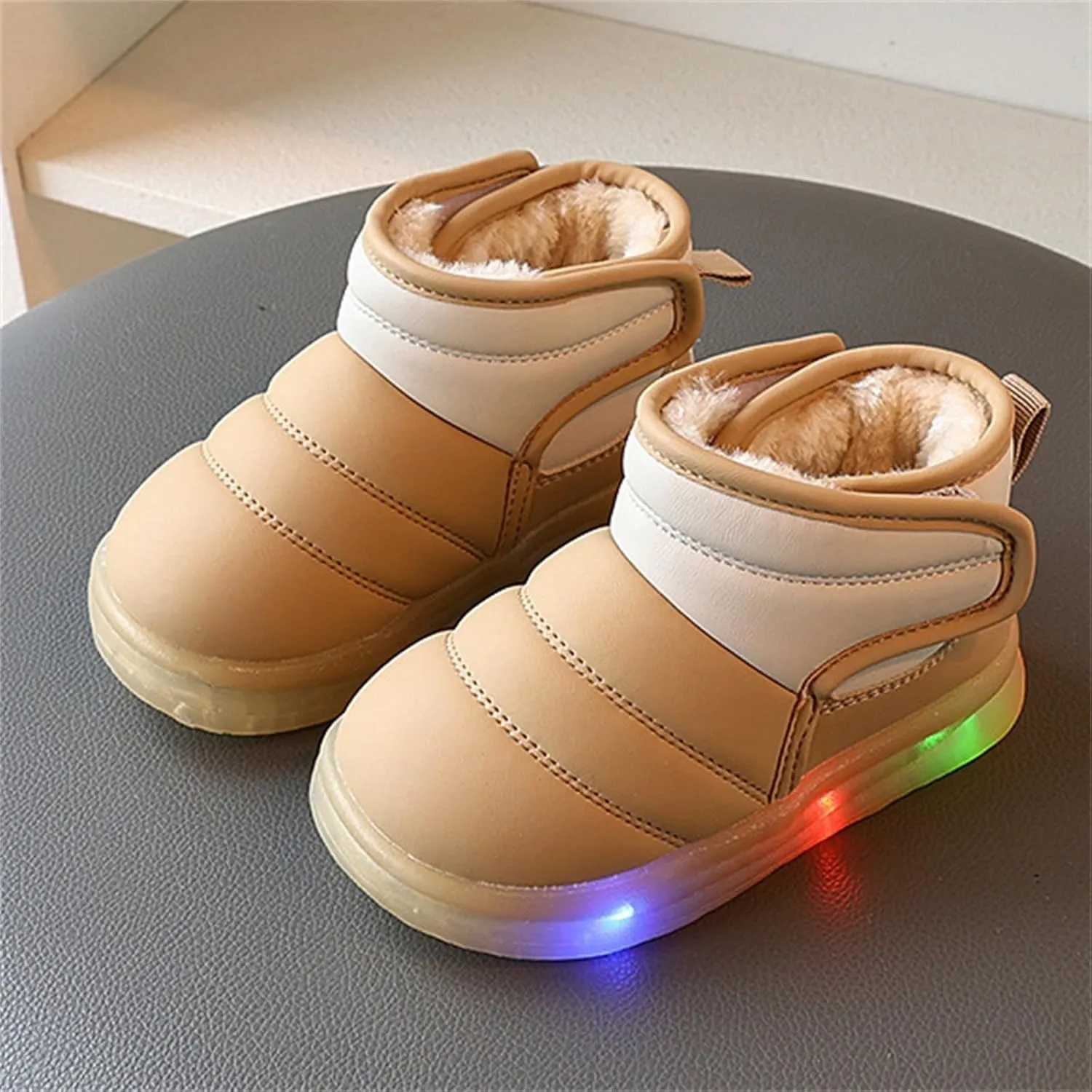 Toddler Glitter Light Up Snow Booties Baby Boys Girls Infant Soft Warm Shoes Thick Cotton Comfy Loafers Velvet Shoes