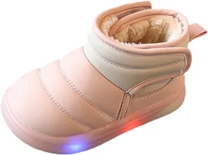 Toddler Glitter Light Up Snow Booties Baby Boys Girls Infant Soft Warm Shoes Thick Cotton Comfy Loafers Velvet Shoes