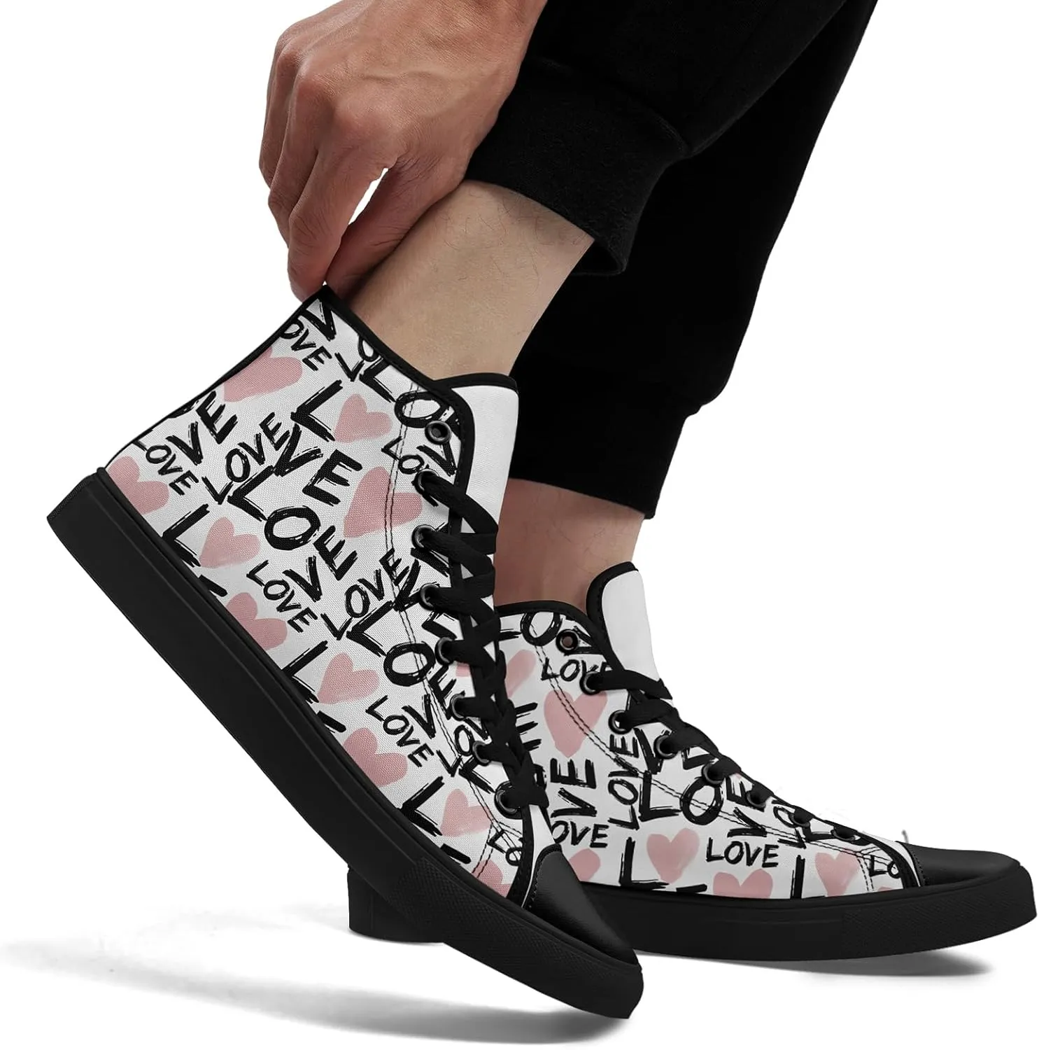 Unisex High Top Sneakers Womens Canvas Shoes Lace up Casual Tennis Shoes Flat Walking Shoes