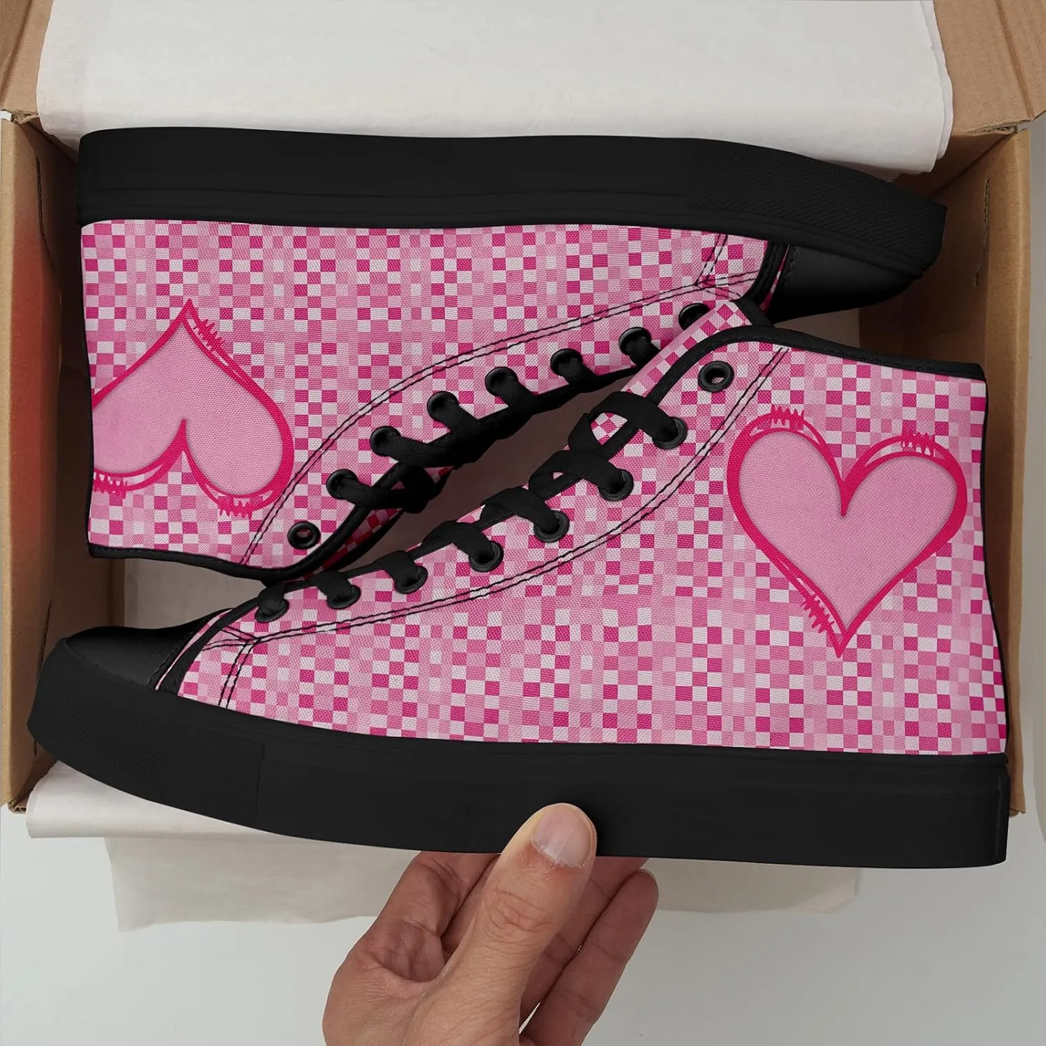 Unisex High Top Sneakers Womens Canvas Shoes Lace up Casual Tennis Shoes Flat Walking Shoes