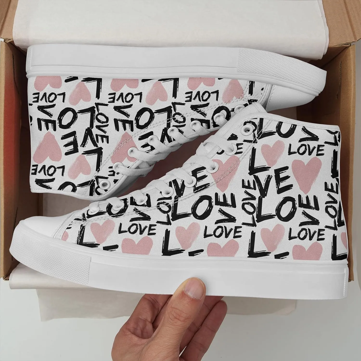 Unisex High Top Sneakers Womens Canvas Shoes Lace up Casual Tennis Shoes Flat Walking Shoes