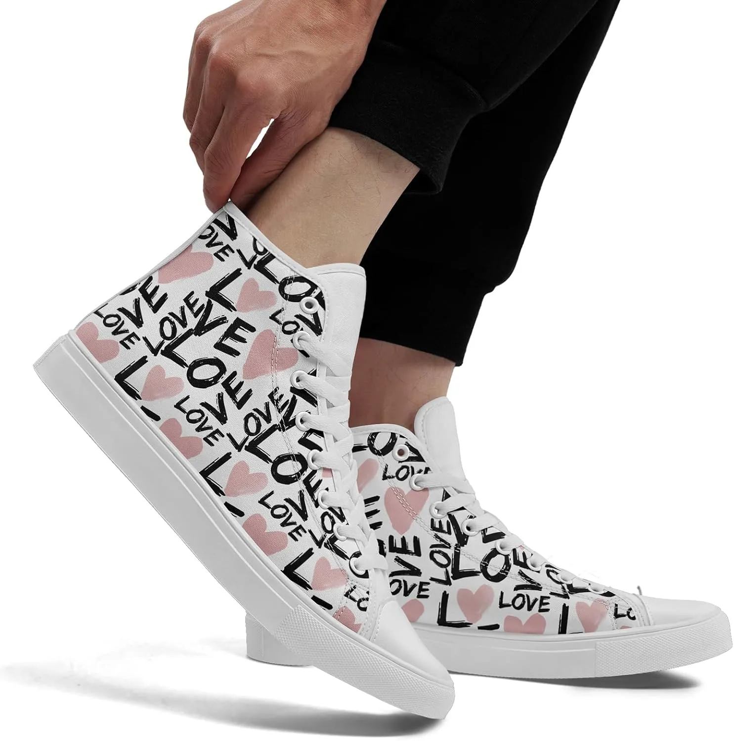 Unisex High Top Sneakers Womens Canvas Shoes Lace up Casual Tennis Shoes Flat Walking Shoes