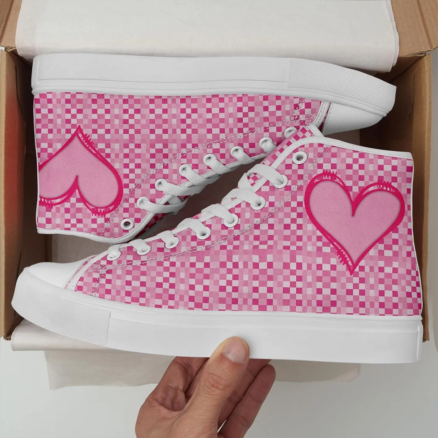 Unisex High Top Sneakers Womens Canvas Shoes Lace up Casual Tennis Shoes Flat Walking Shoes