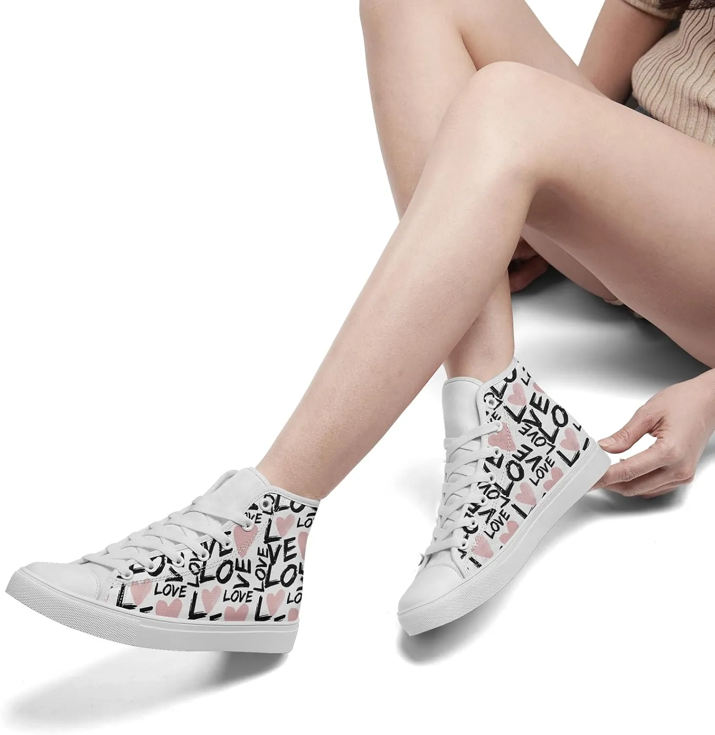 Unisex High Top Sneakers Womens Canvas Shoes Lace up Casual Tennis Shoes Flat Walking Shoes