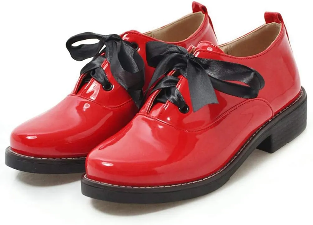 VOKLIN Women's Classic Flat Oxfords Shoes Round Toe Lace Up Comfort Low Heels Western School Penny Loafers