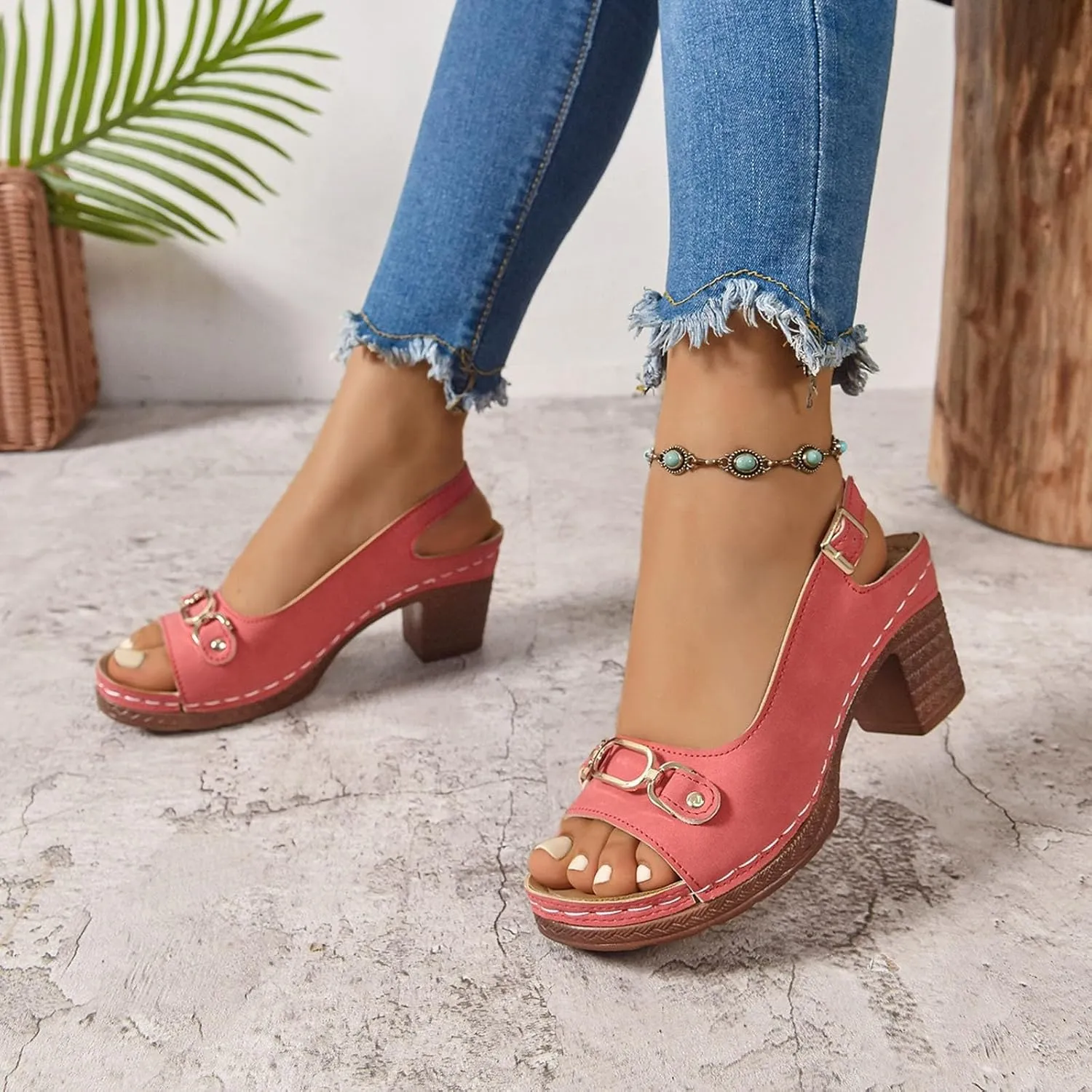 Wedge Sandals for Women 2025 Summer Casual Sandal Summer Open Toe Low Heel Shoes Orthopedic Sandals for Women Adjustable Strappy Beach Walking Shoes Chunky Heeled Sandal 2025
